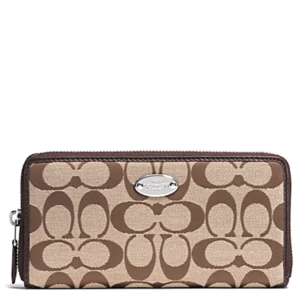Coach Brown Signature Zip Around Large Wallet NWOT
